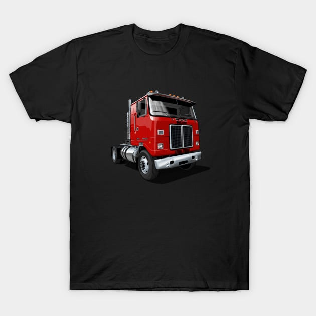 1980 White Road Commander 2 Cabover Truck in red T-Shirt by candcretro